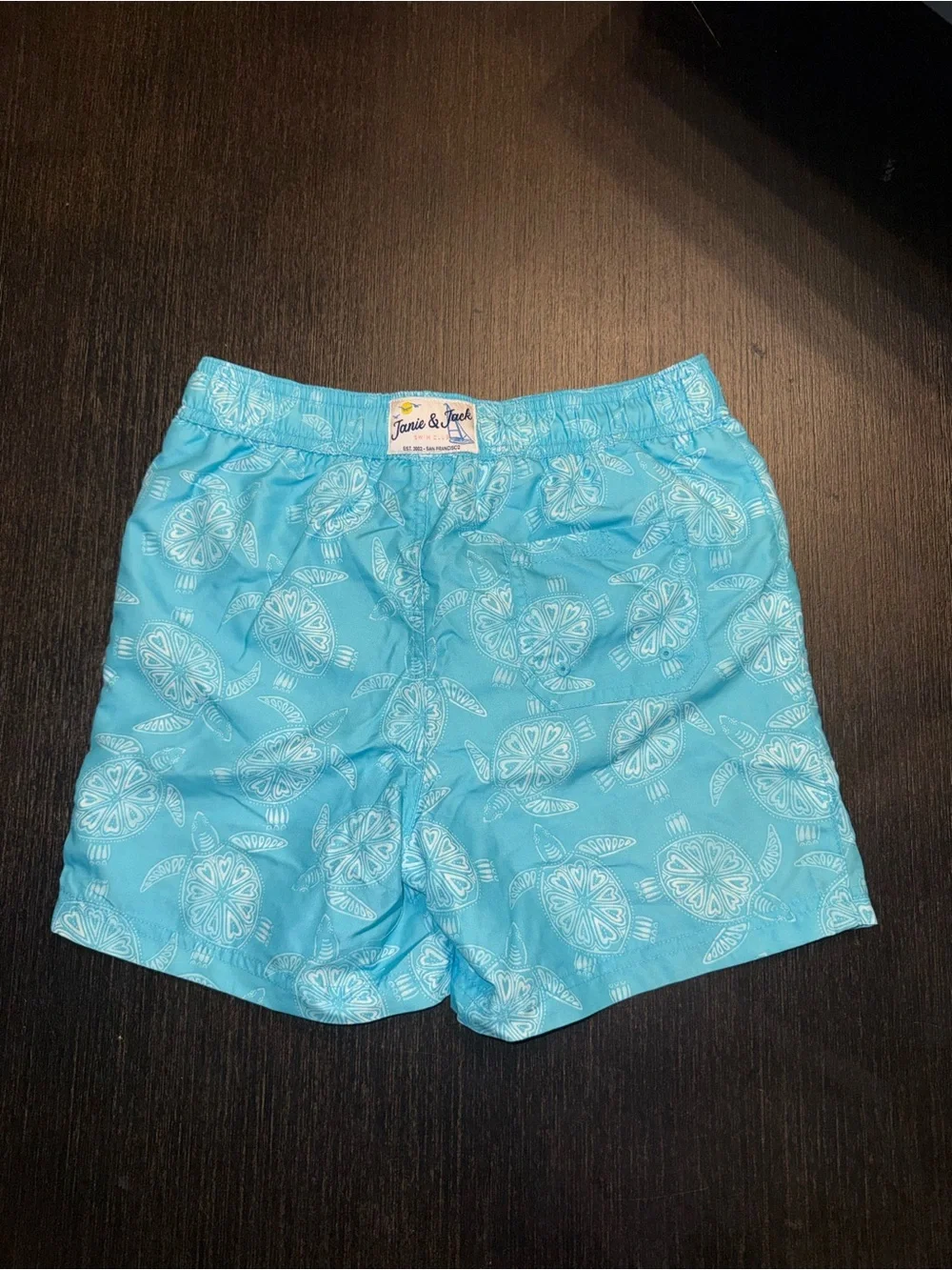 Janie and Jack Turquoise Blue Sea Turtle Print Swim Shorts with Ocean Motif